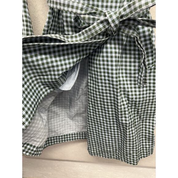 FreeAssembly XS Trench Coat Plaid Green Double Breasted 100% Cotton - Picture 8 of 14